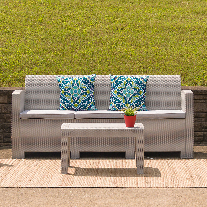 Light Gray Faux Rattan Coffee Table by Flash Furniture | Outdoor Tables | Modishstore - 2