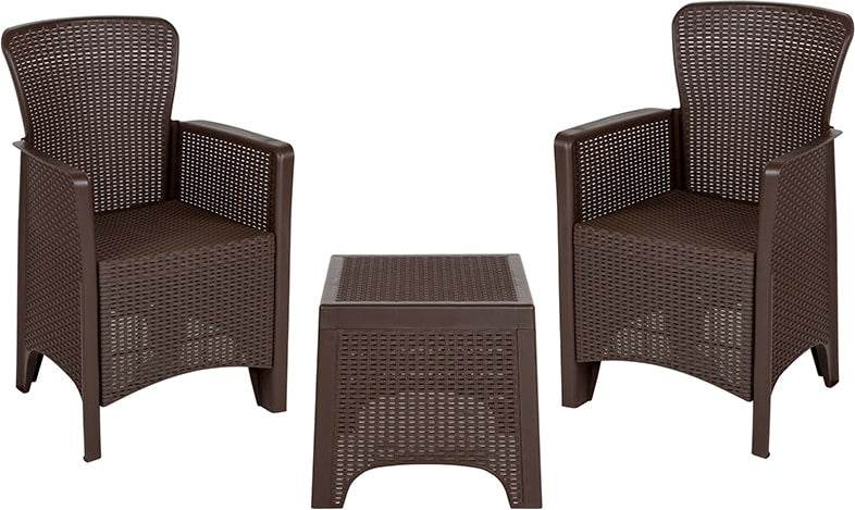 Faux Rattan Plastic Chair Set with Matching Side Table by Flash Furniture | Outdoor Chairs | Modishstore - 2