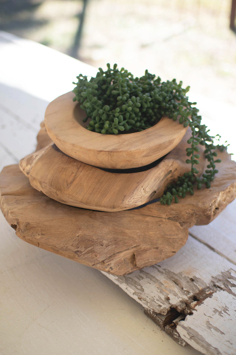 Set Of Three Rustic Teak Bowls By Kalalou | Decorative Bowls | Modishstore