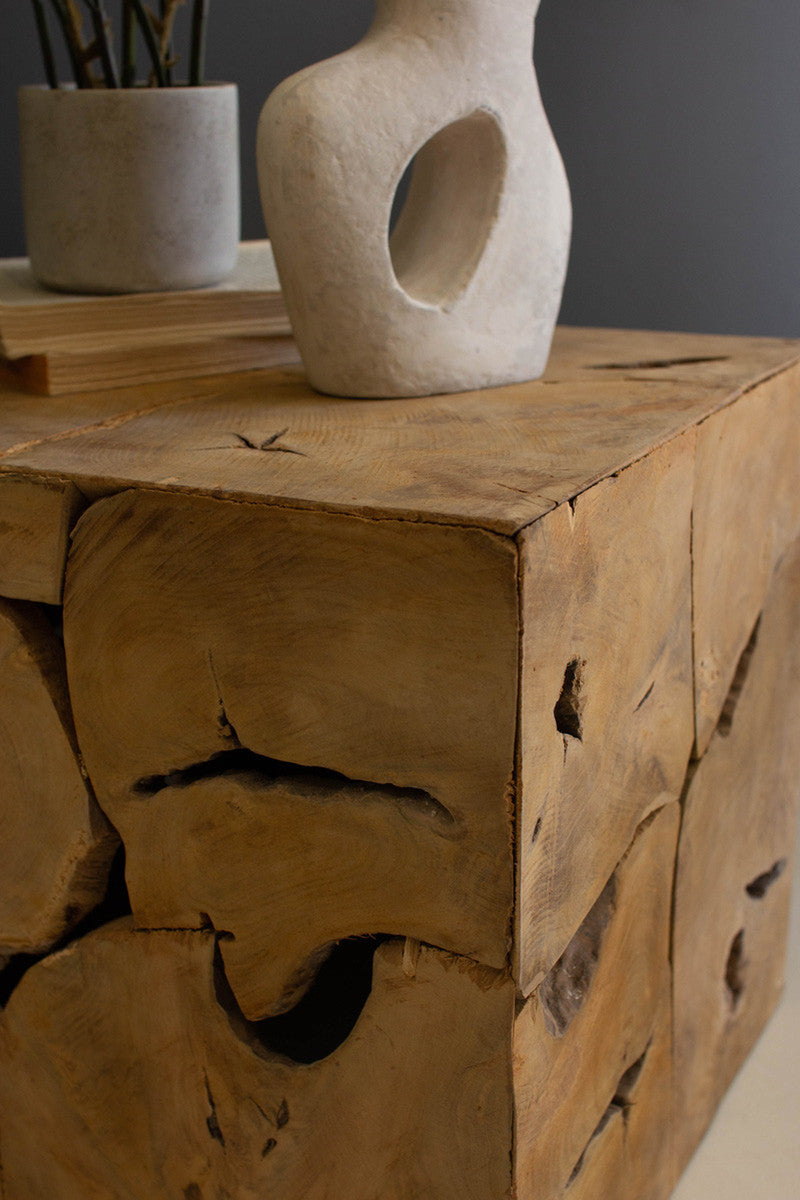 Rustic Teak Wood Cube By Kalalou | Accent Tables | Modishstore - 2