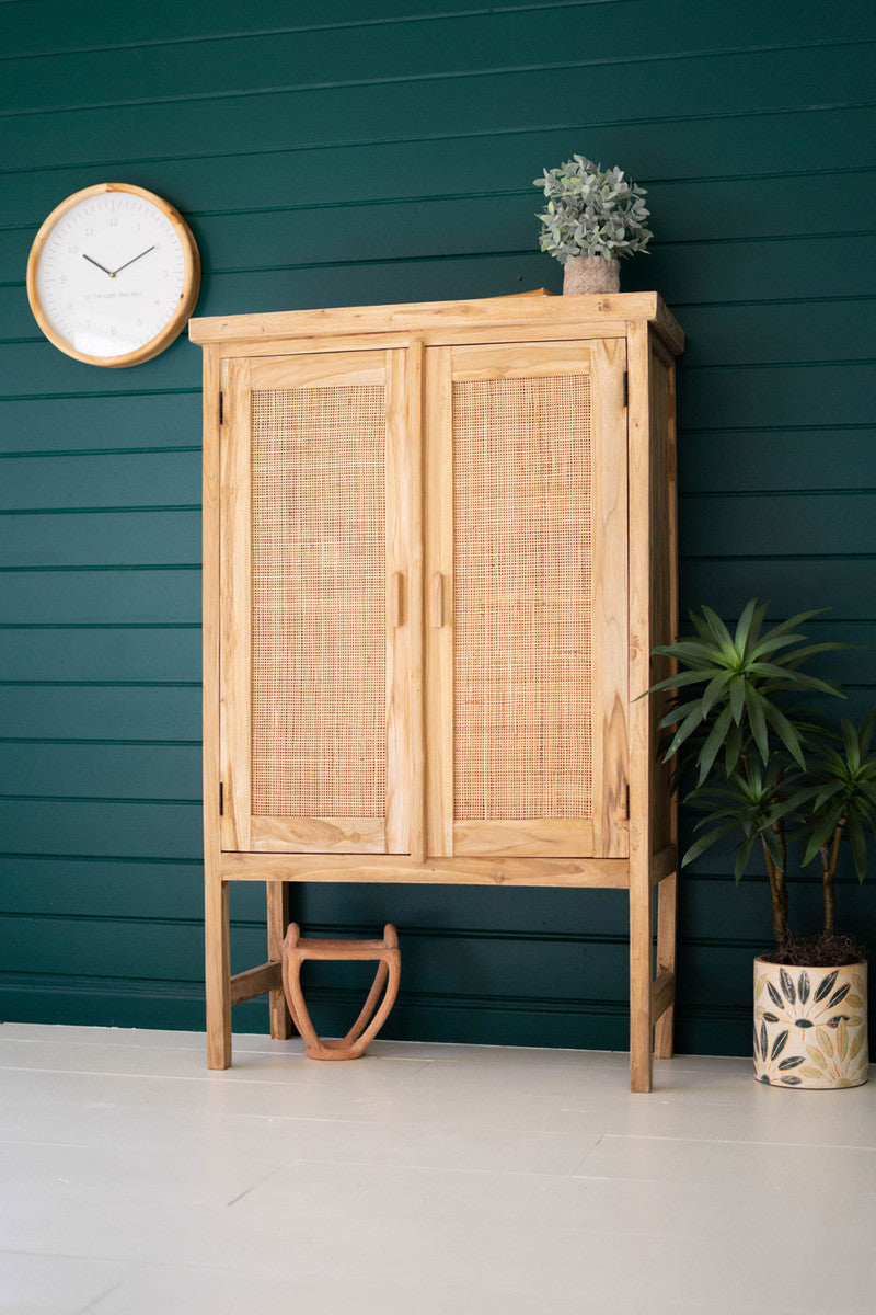 Large Two Door Wooden Cabinet With  Woven Cane Detail By Kalalou | Cabinets | Modishstore