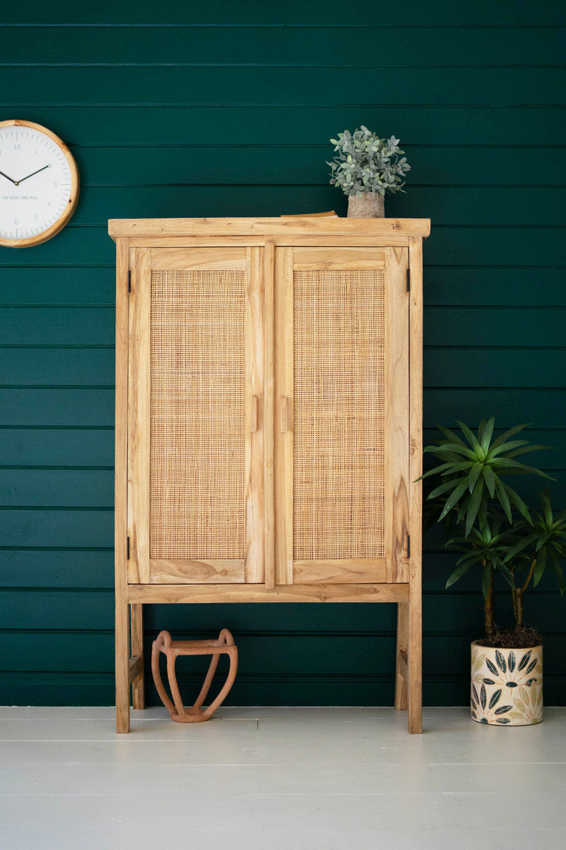 Large Two Door Wooden Cabinet With  Woven Cane Detail By Kalalou | Cabinets | Modishstore - 3