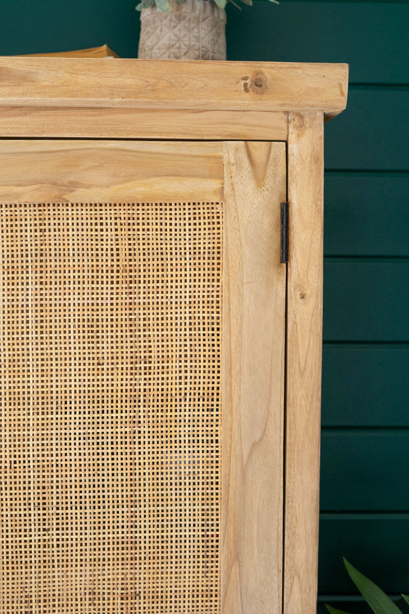 Large Two Door Wooden Cabinet With  Woven Cane Detail By Kalalou | Cabinets | Modishstore - 5