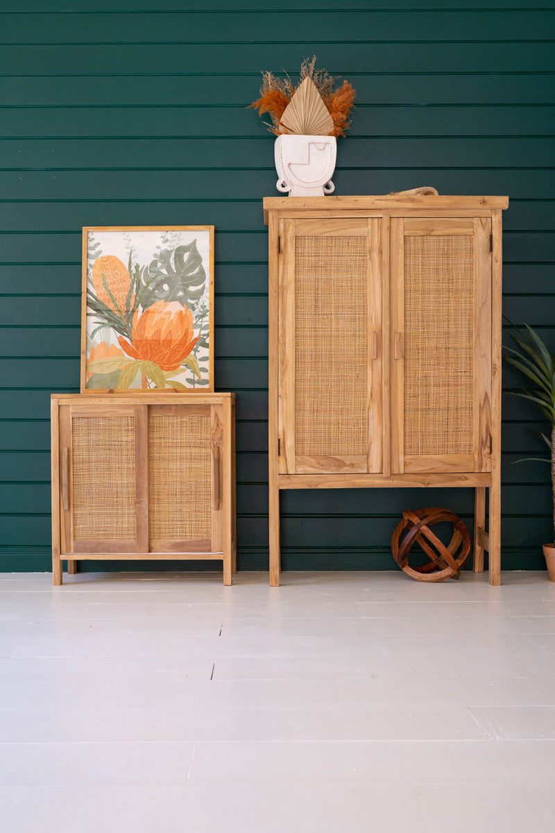 Large Two Door Wooden Cabinet With  Woven Cane Detail By Kalalou | Cabinets | Modishstore - 6