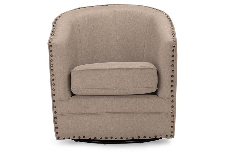 Baxton Studio Porter Modern and Contemporary Classic Retro Beige Fabric Upholstered Swivel Tub Chair | Lounge Chairs | Modishstore - 2