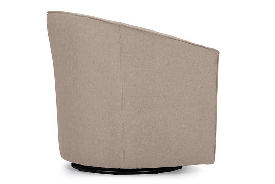 Baxton Studio Porter Modern and Contemporary Classic Retro Beige Fabric Upholstered Swivel Tub Chair | Lounge Chairs | Modishstore - 3