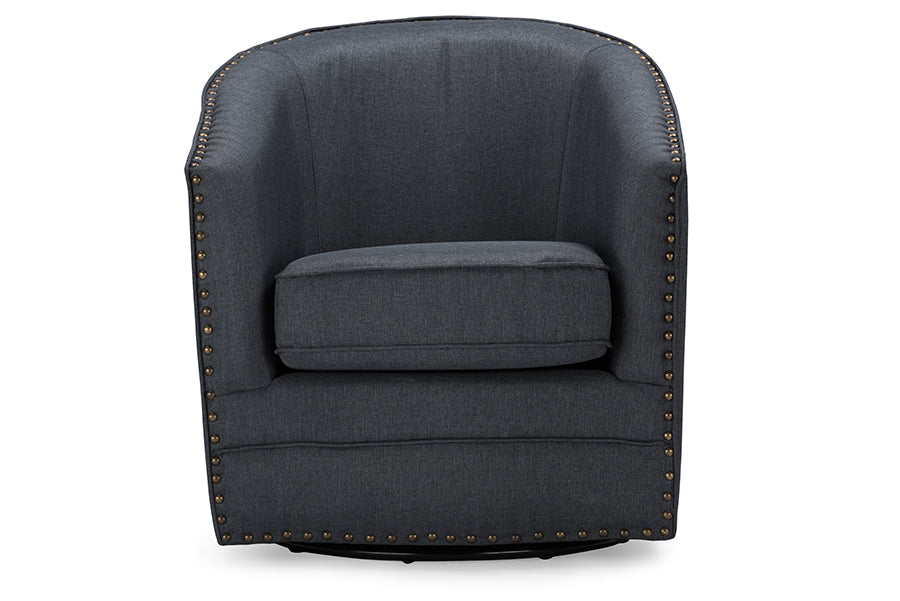 Baxton Studio Porter Modern and Contemporary Classic Retro Beige Fabric Upholstered Swivel Tub Chair | Lounge Chairs | Modishstore - 6