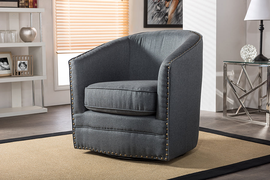 Baxton Studio Porter Modern and Contemporary Classic Retro Beige Fabric Upholstered Swivel Tub Chair | Lounge Chairs | Modishstore - 5