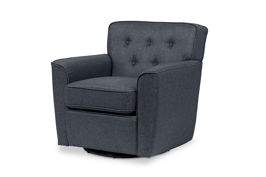 Baxton Studio Canberra Modern Retro Contemporary Grey Fabric Upholstered Button-tufted Swivel Lounge Chair with Arms | Lounge Chairs | Modishstore - 5