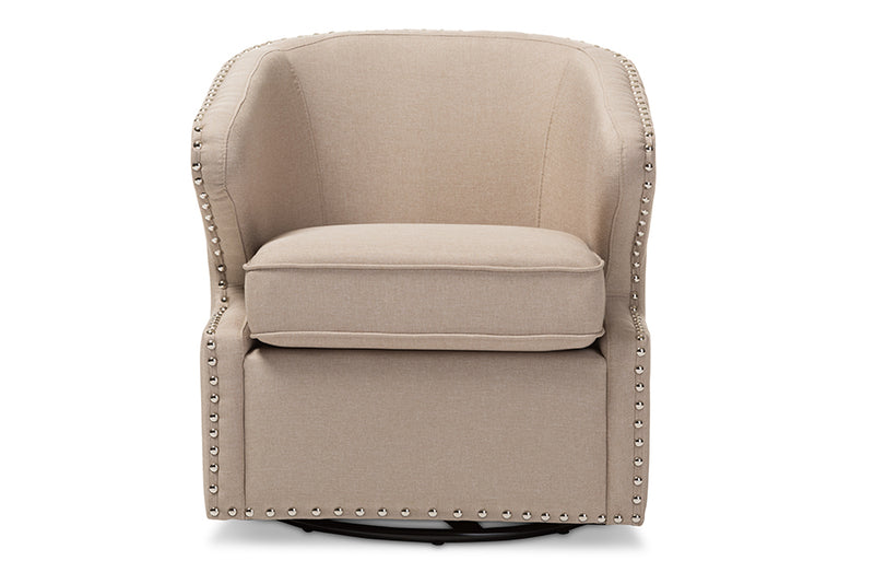 Baxton Studio Finley Mid-century Modern Beige Fabric Upholstered Swivel Armchair | Armchairs | Modishstore - 2