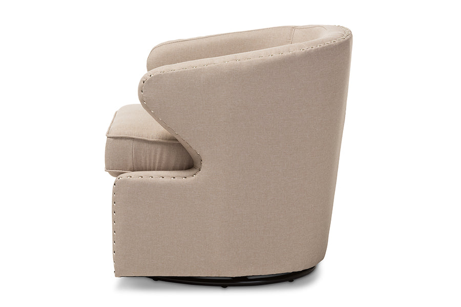 Baxton Studio Finley Mid-century Modern Beige Fabric Upholstered Swivel Armchair | Armchairs | Modishstore - 4