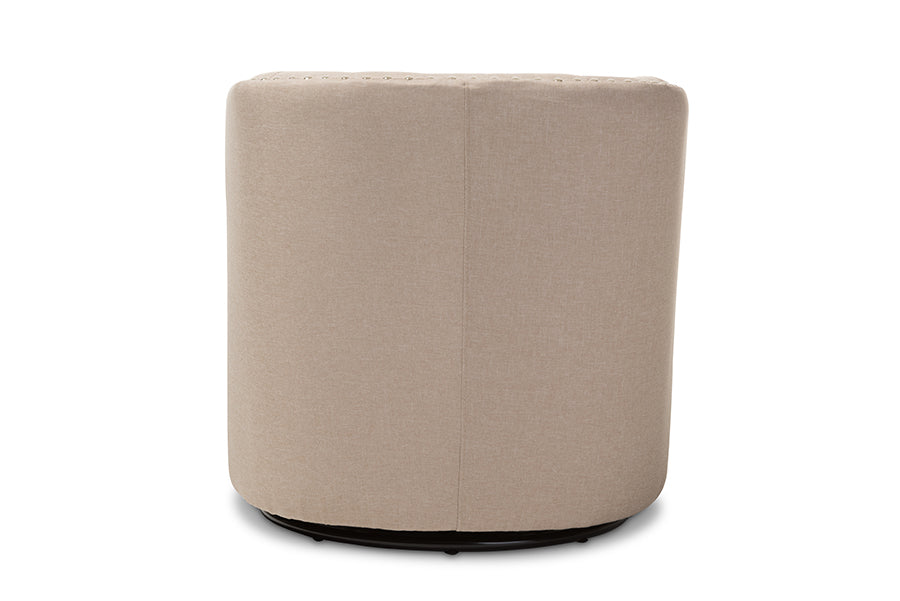 Baxton Studio Finley Mid-century Modern Beige Fabric Upholstered Swivel Armchair | Armchairs | Modishstore - 3