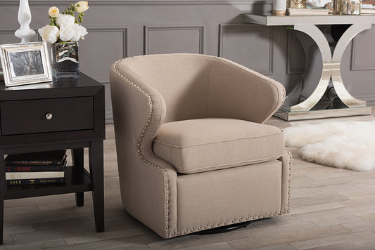 Baxton Studio Finley Mid-century Modern Beige Fabric Upholstered Swivel Armchair | Armchairs | Modishstore