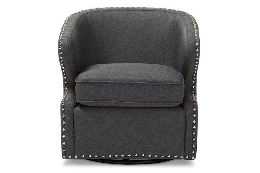 Baxton Studio Finley Mid-century Modern Beige Fabric Upholstered Swivel Armchair | Armchairs | Modishstore - 6