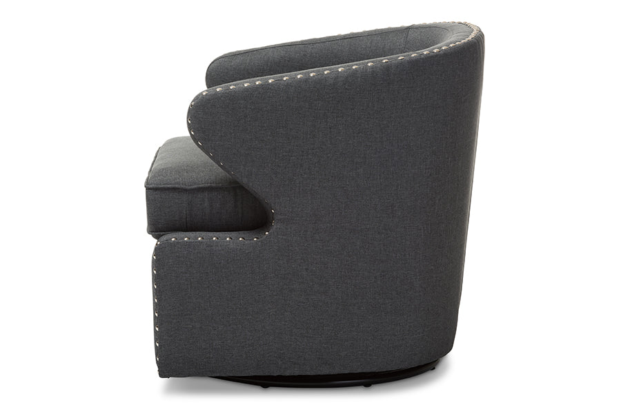 Baxton Studio Finley Mid-century Modern Beige Fabric Upholstered Swivel Armchair | Armchairs | Modishstore - 8