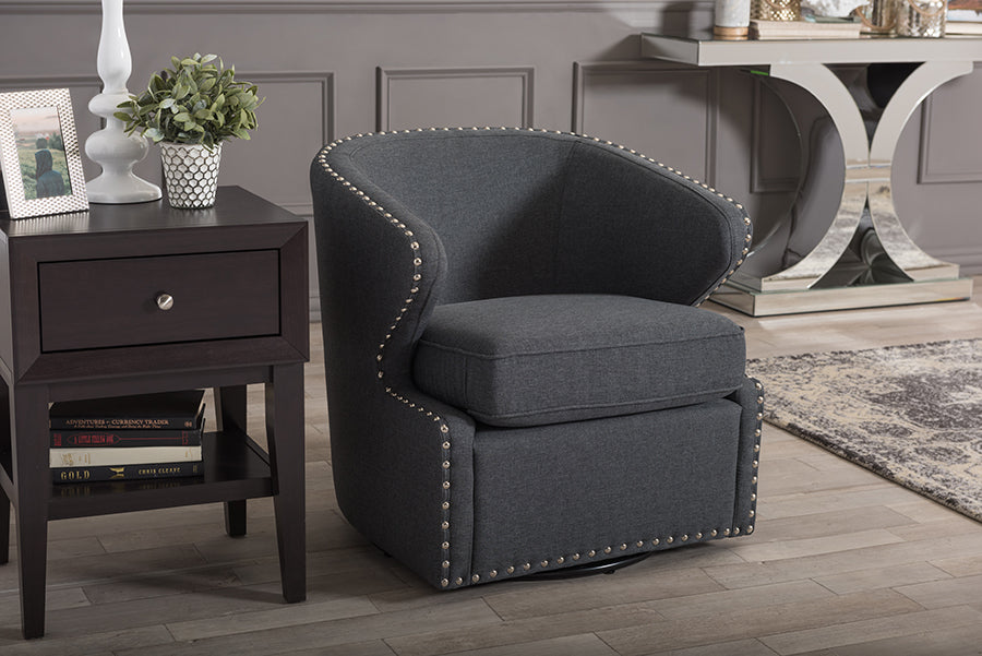 Baxton Studio Finley Mid-century Modern Beige Fabric Upholstered Swivel Armchair | Armchairs | Modishstore - 5