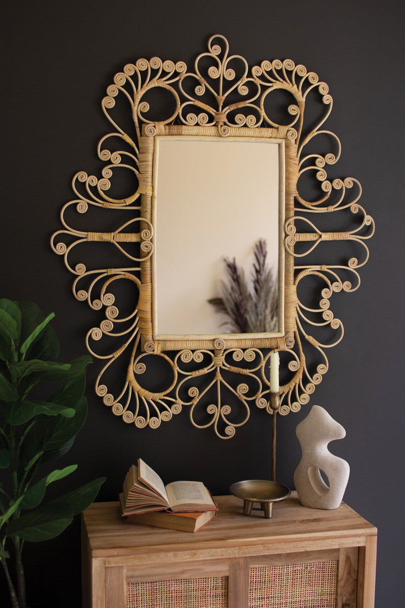 Ornate Rattan Framed Mirror By Kalalou | Mirrors | Modishstore