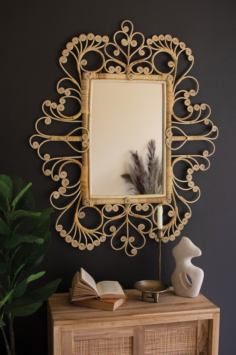 Ornate Rattan Framed Mirror By Kalalou | Mirrors | Modishstore