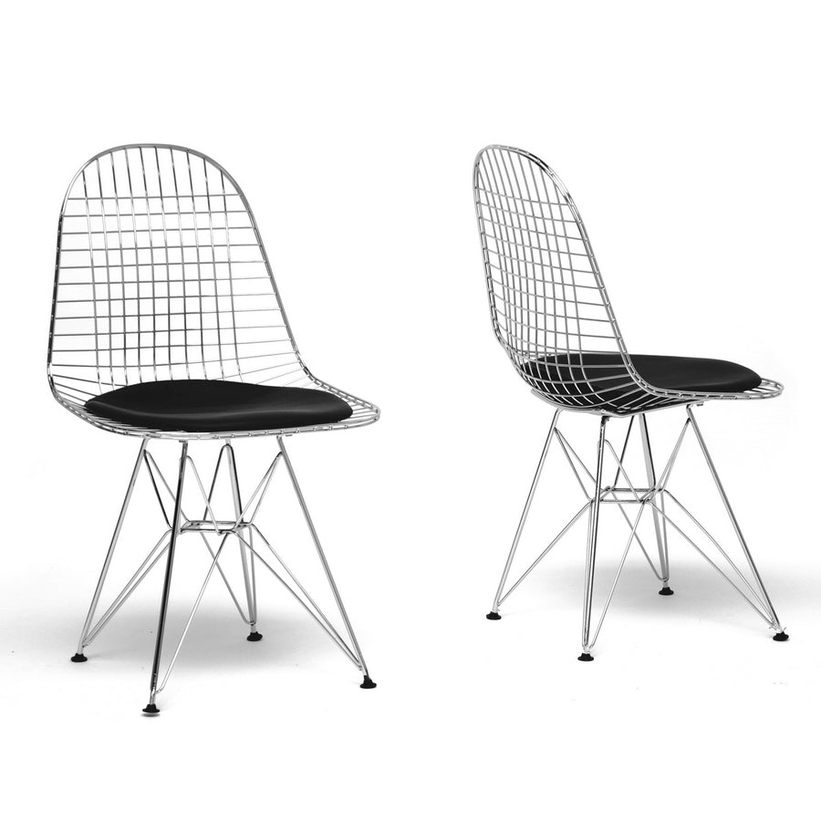 Baxton Studio Avery Mid-Century Modern Wire Chair with Black Cushion (Set of 2) | Modishstore | Dining Chairs