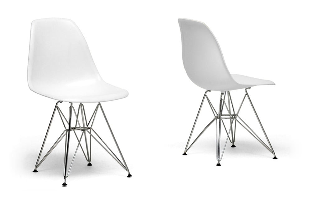 Baxton Studio Azzo White Plastic Mid-Century Modern Side Chair  (Set of 2) | Modishstore | Dining Chairs