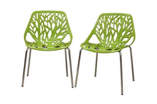 Baxton Studio Modern Birch Sapling Green Finished Plastic Dining Chair (Set of 2) | Dining Chairs | Modishstore