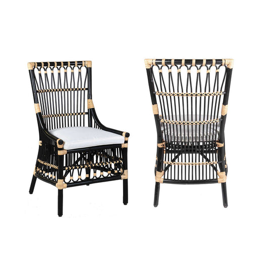 LaSalle Rattan Dining Chair, Black and Natural Set of 2 by Jeffan | Dining Chairs | Modishstore