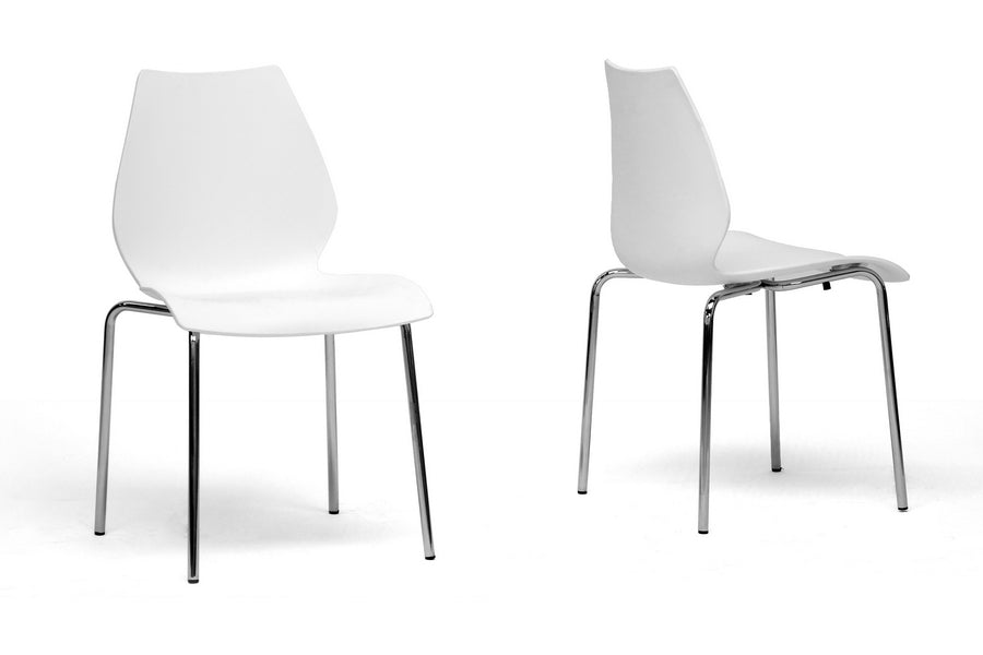 Baxton Studio Overlea White Plastic Modern Dining Chair  (Set of 2) | Modishstore | Dining Chairs