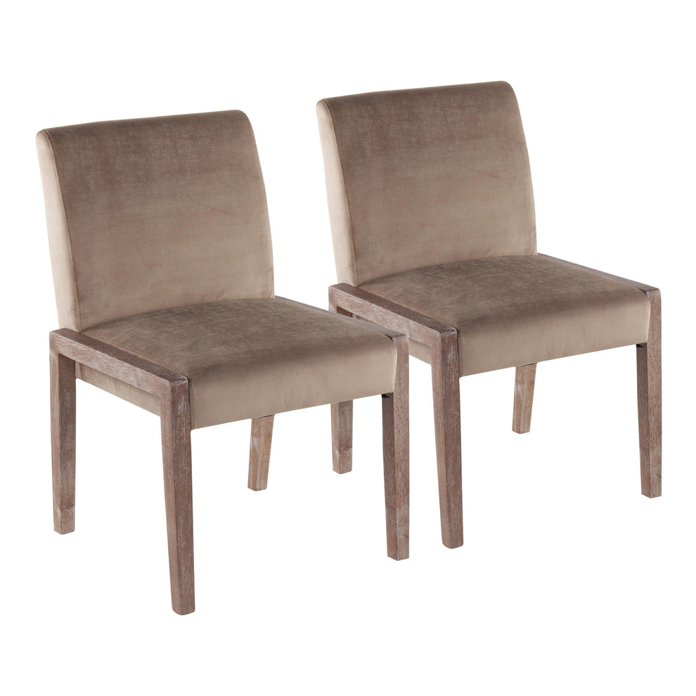 Carmen Contemporary Chair in White Washed Wood and Crushed Blue Velvet By LumiSource - Set of 2 | Side Chairs | Modishstore - 15