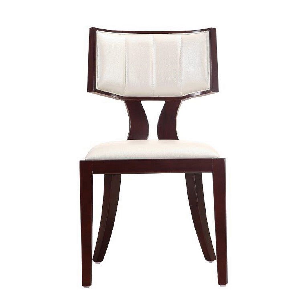 Manhattan Comfort Pulitzer Pearl White and Walnut Faux Leather Dining Chair (Set of Two) | Dining Chairs | Modishstore