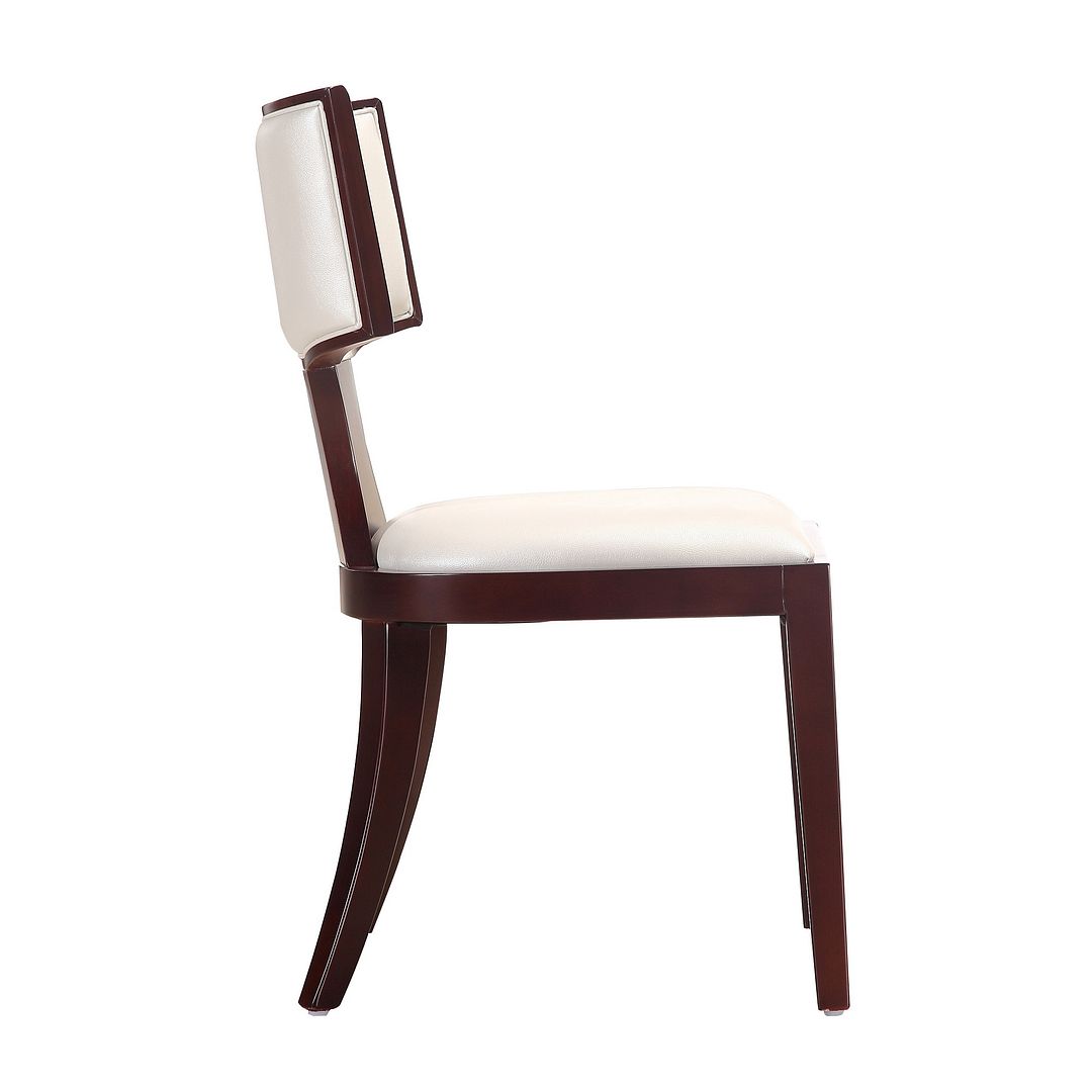 Manhattan Comfort Pulitzer Pearl White and Walnut Faux Leather Dining Chair (Set of Two) | Dining Chairs | Modishstore - 4