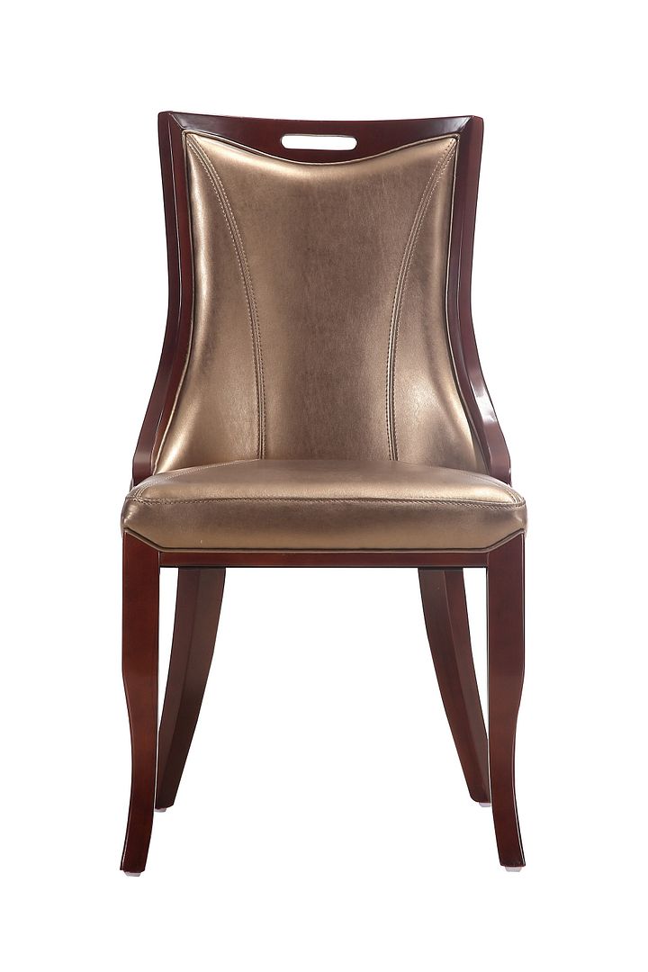 Manhattan Comfort Emperor Bronze and Walnut Faux Leather Dining Chair (Set of Two) | Dining Chairs | Modishstore - 6