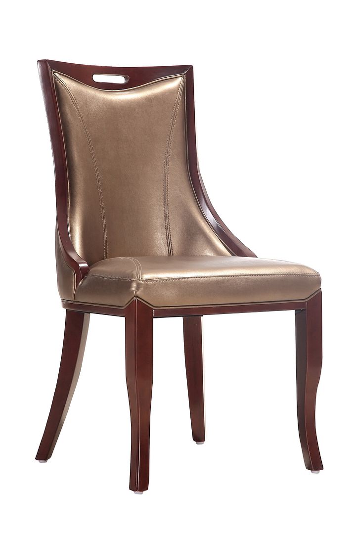 Manhattan Comfort Emperor Bronze and Walnut Faux Leather Dining Chair (Set of Two) | Dining Chairs | Modishstore - 5