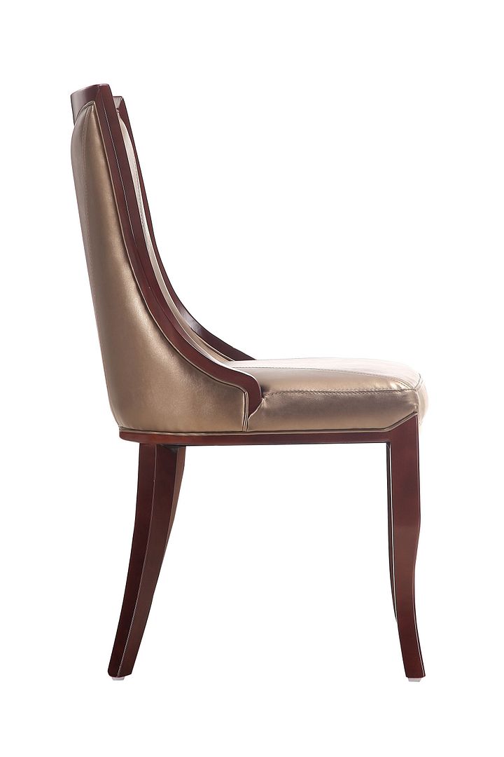 Manhattan Comfort Emperor Bronze and Walnut Faux Leather Dining Chair (Set of Two) | Dining Chairs | Modishstore - 4