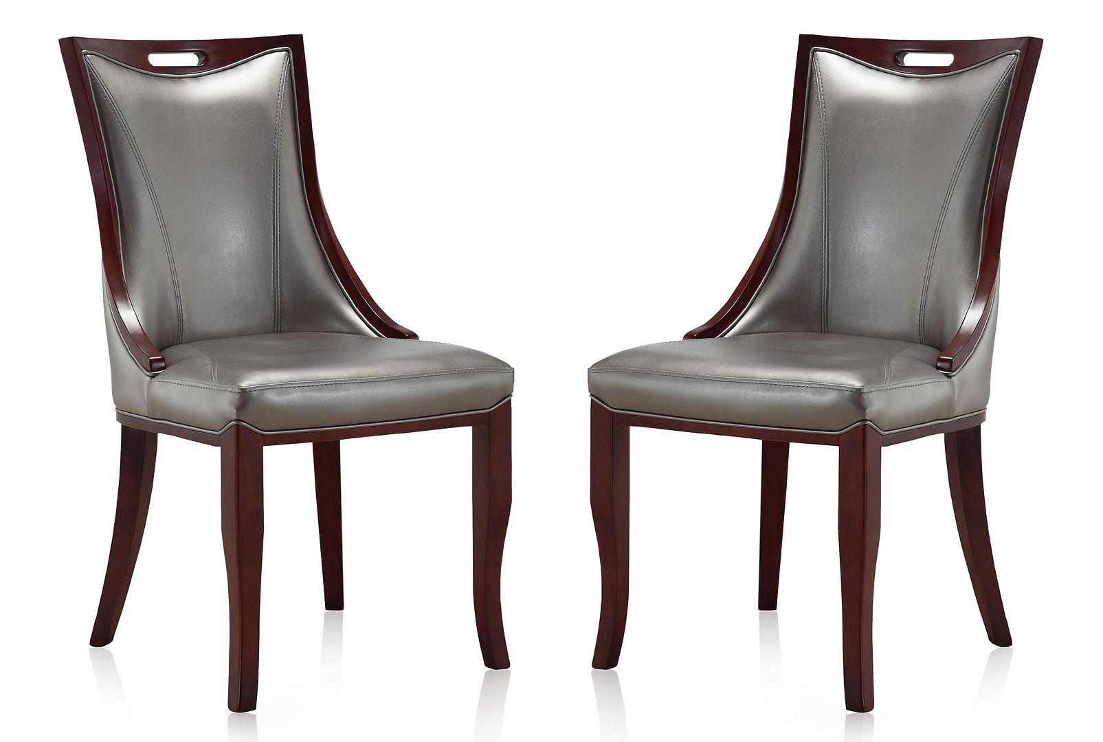 Manhattan Comfort Emperor Bronze and Walnut Faux Leather Dining Chair (Set of Two) | Dining Chairs | Modishstore - 8