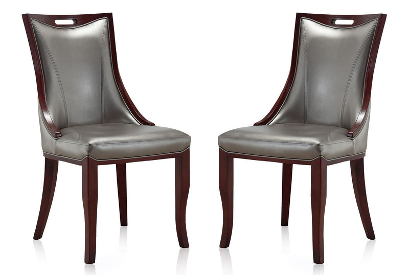 Manhattan Comfort Emperor Bronze and Walnut Faux Leather Dining Chair (Set of Two) | Dining Chairs | Modishstore - 8