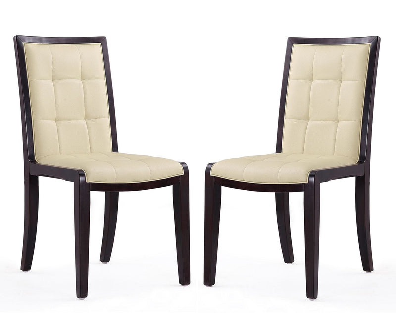 Manhattan Comfort Executor Cream and Walnut Faux Leather Dining Chairs (Set of Two) | Dining Chairs | Modishstore