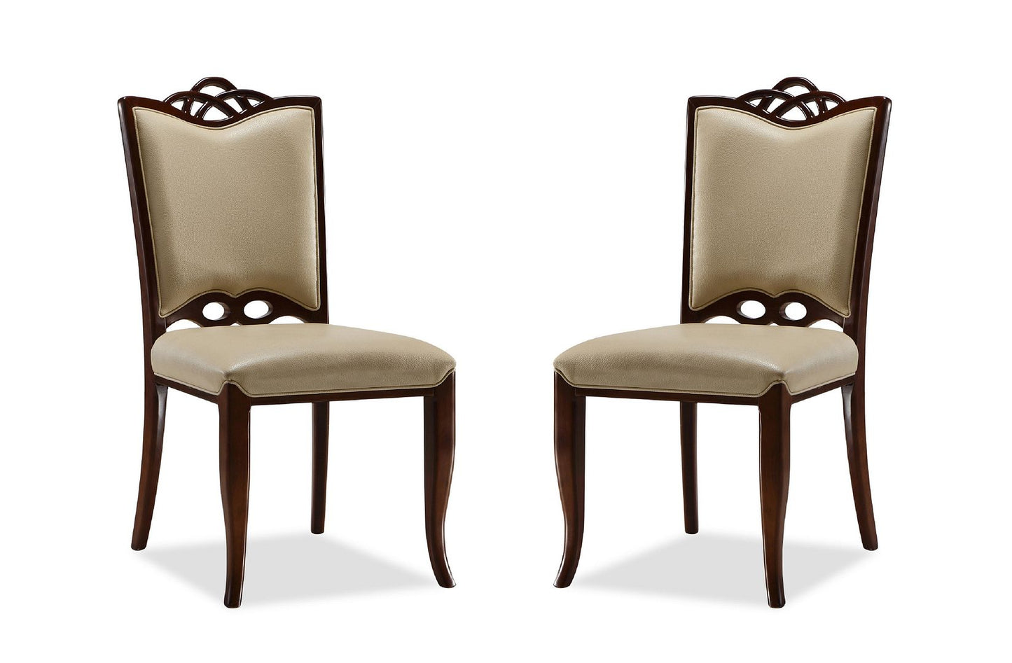 Manhattan Comfort Regent Cream and Walnut Faux Leather Dining Chair (Set of Two) | Dining Chairs | Modishstore