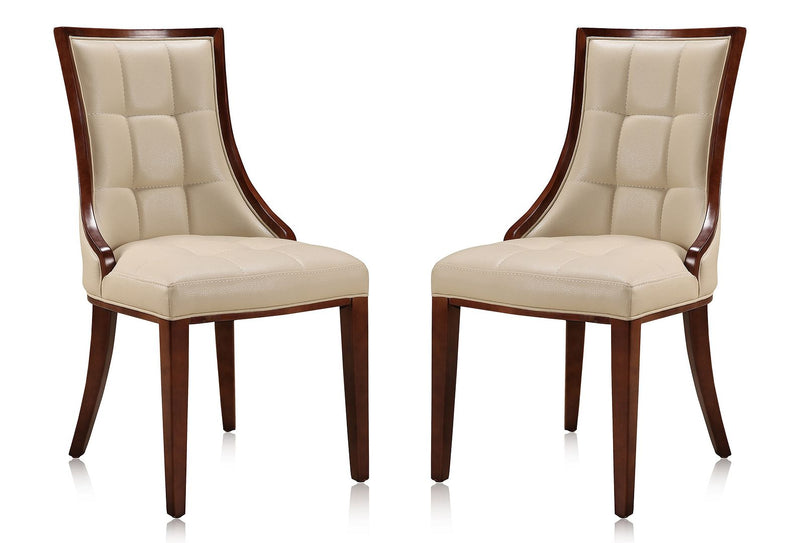 Manhattan Comfort Fifth Avenue Cream and Walnut Faux Leather Dining Chair (Set of Two) | Dining Chairs | Modishstore