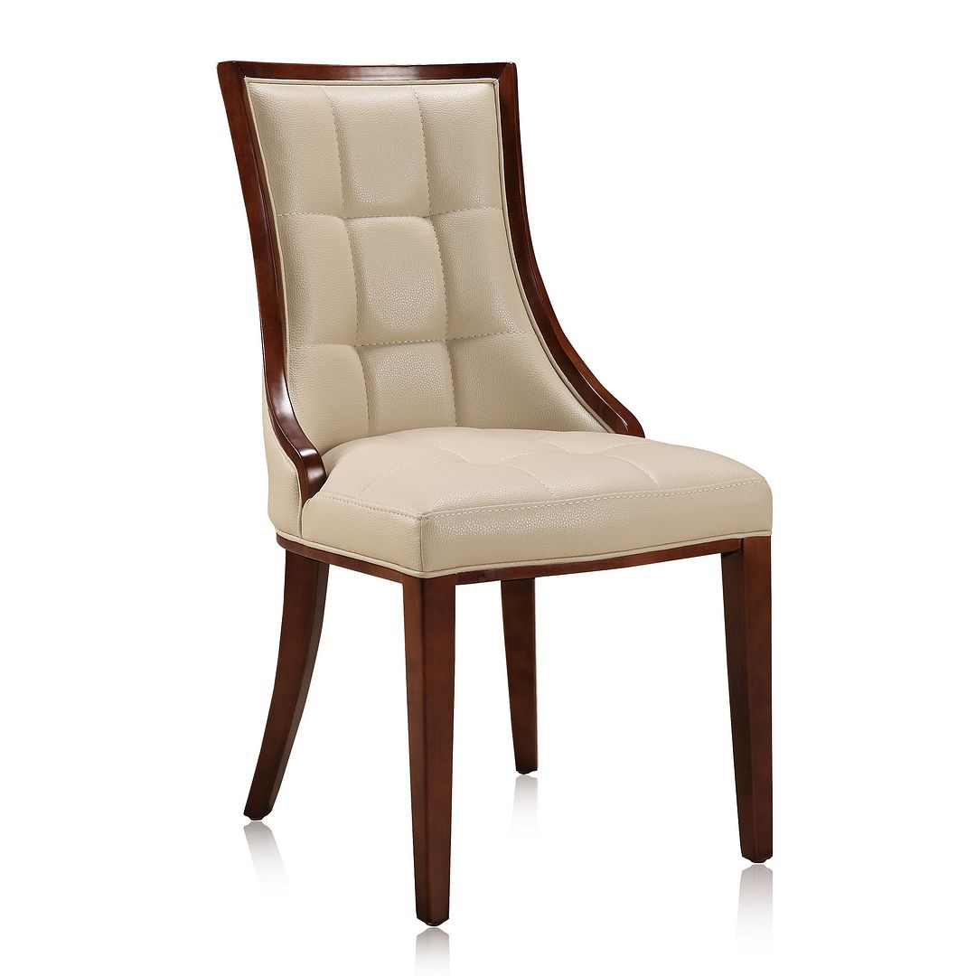 Manhattan Comfort Fifth Avenue Cream and Walnut Faux Leather Dining Chair (Set of Two) | Dining Chairs | Modishstore - 4