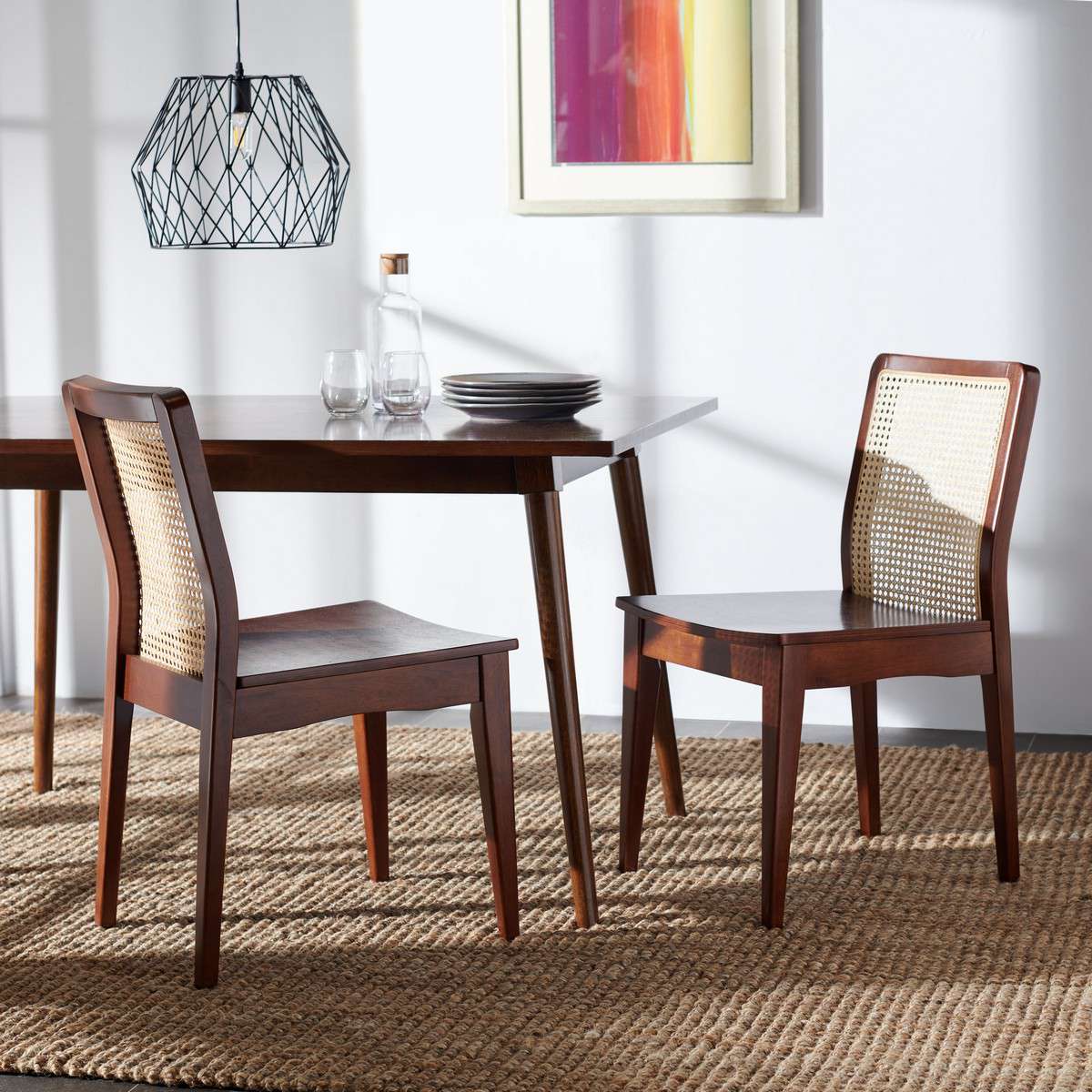 Safavieh Benicio Rattan Dining Chair Set Of 2 - Dark Brown | Dining Chairs | Modishstore