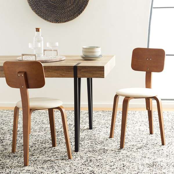 Safavieh Jo Upholstered Stackable Dining Chair Set Of 2 - Walnut | Dining Chairs | Modishstore