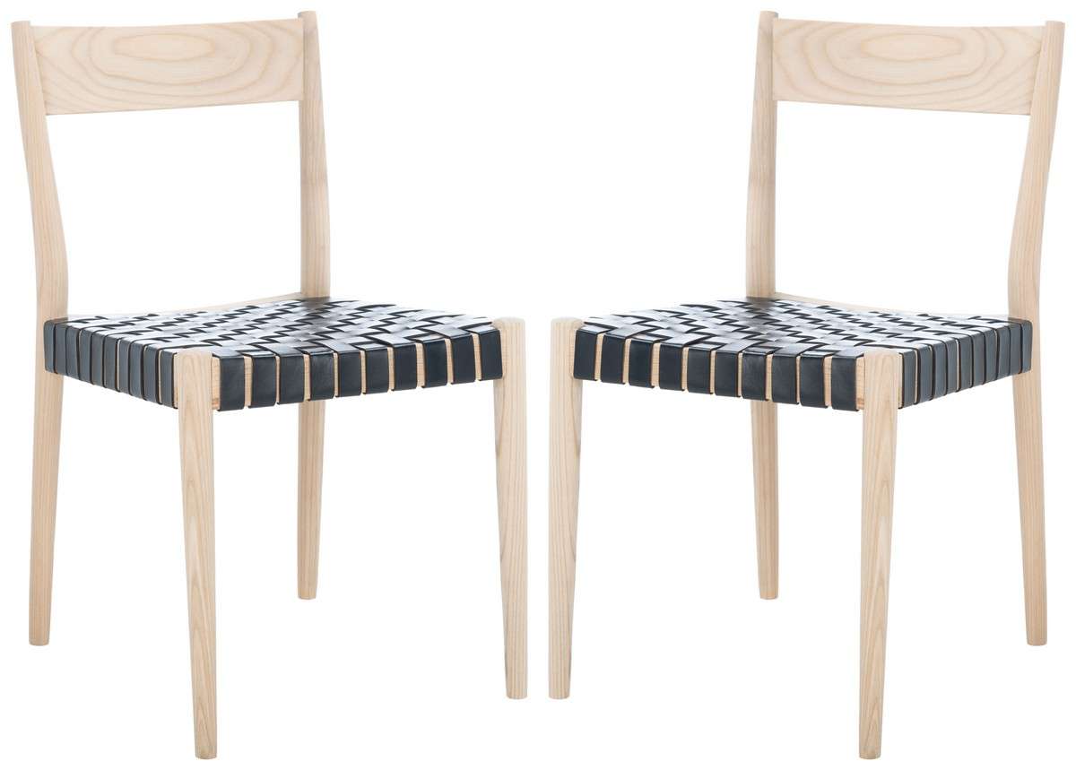 Safavieh Eluned Leather Dining Chair Set Of 2 - Black | Dining Chairs | Modishstore - 3