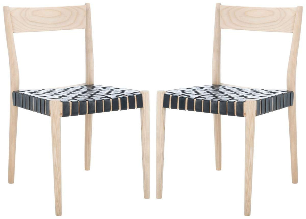 Safavieh Eluned Leather Dining Chair Set Of 2 - Black | Dining Chairs | Modishstore - 3