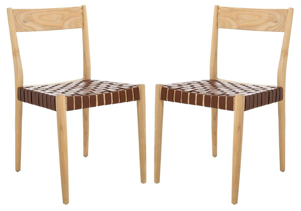 Safavieh Eluned Leather Dining Chair Set Of 2 - Cognac | Dining Chairs | Modishstore - 3