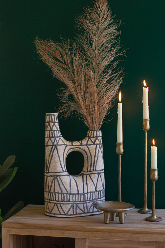 Black And White Double Chimney Terracotta Vessel By Kalalou | Vases | Modishstore