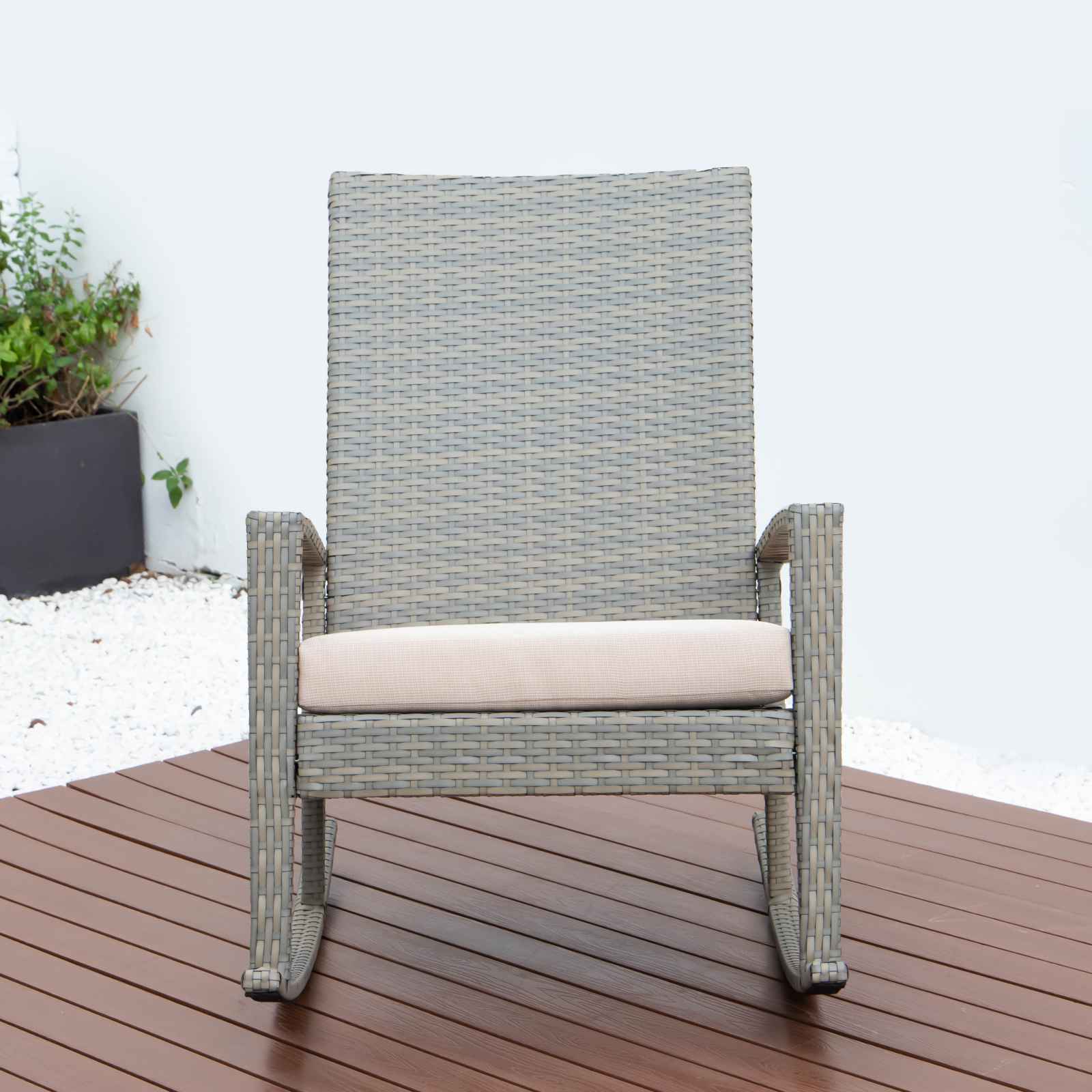 LeisureMod Duval Outdoor Wicker Rocking Chairs With Cushion | Rocking Chairs | Modishstore - 7