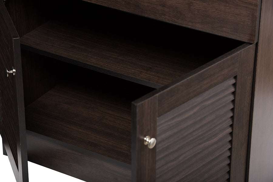 Baxton Studio Agni Modern and Contemporary Dark Brown Buffet and Hutch Kitchen Cabinet | Cabinets | Modishstore - 4