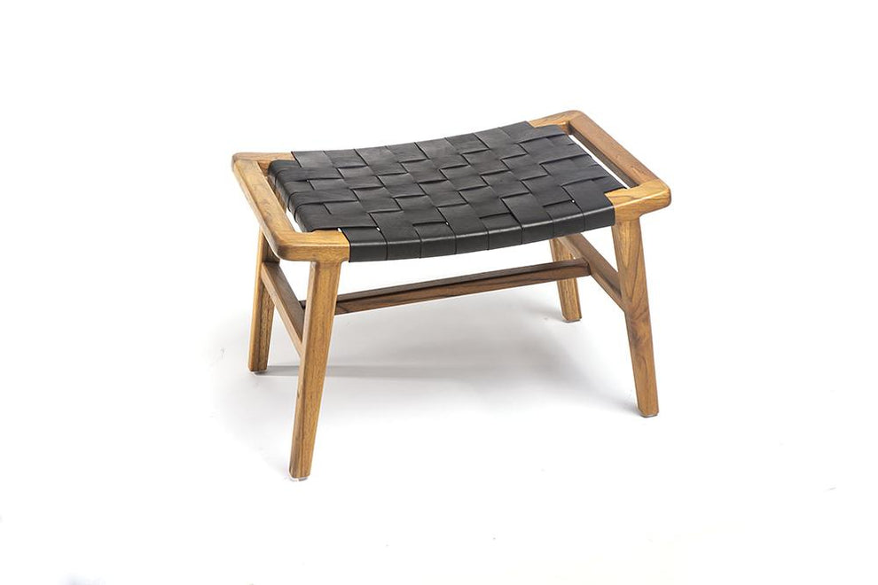 Masaya Wood & Leather Ottoman | Ottomans | Modishstore - 3