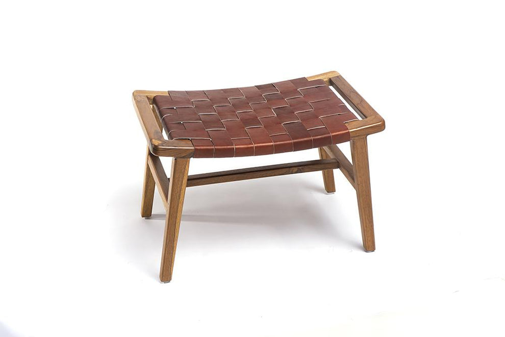 Masaya Wood & Leather Ottoman | Ottomans | Modishstore - 4
