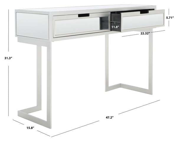 Safavieh Enzo 2 Drawer Mirrored Desk - Silver | Desks | Modishstore - 3